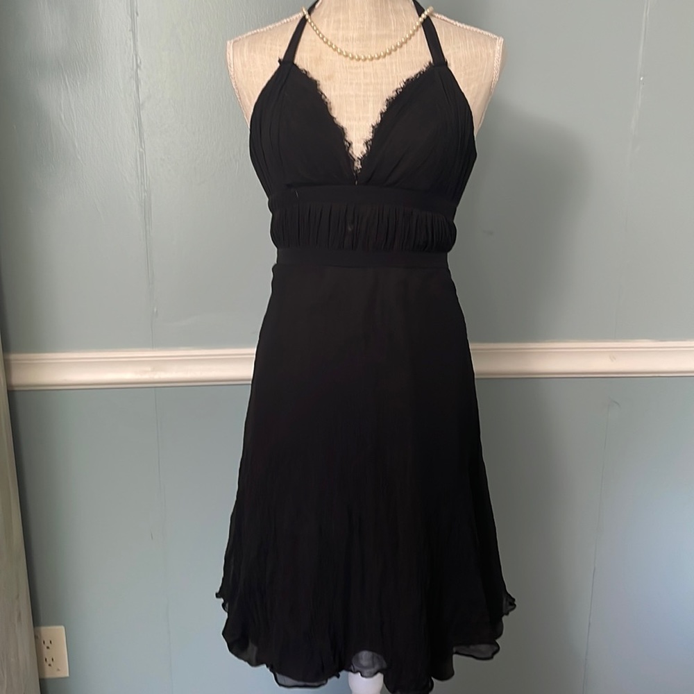 Size 4 White House Black Market black summer dress, halter neck tie, lace detail
